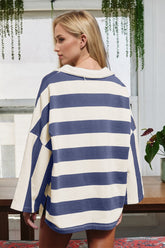 Oh Striped Johnny Collar Long Sleeve T-Shirt OutfitFlow